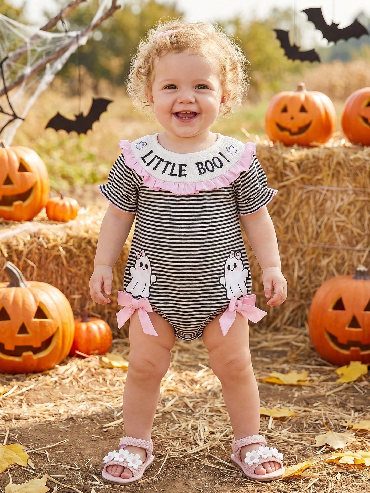 Baby Girl Football Outfit Smocked Bubble Romper Long Sleeve Cutest Football Fan Embroidery Striped Jumpsuit One Piece Fall Winter Clothes
