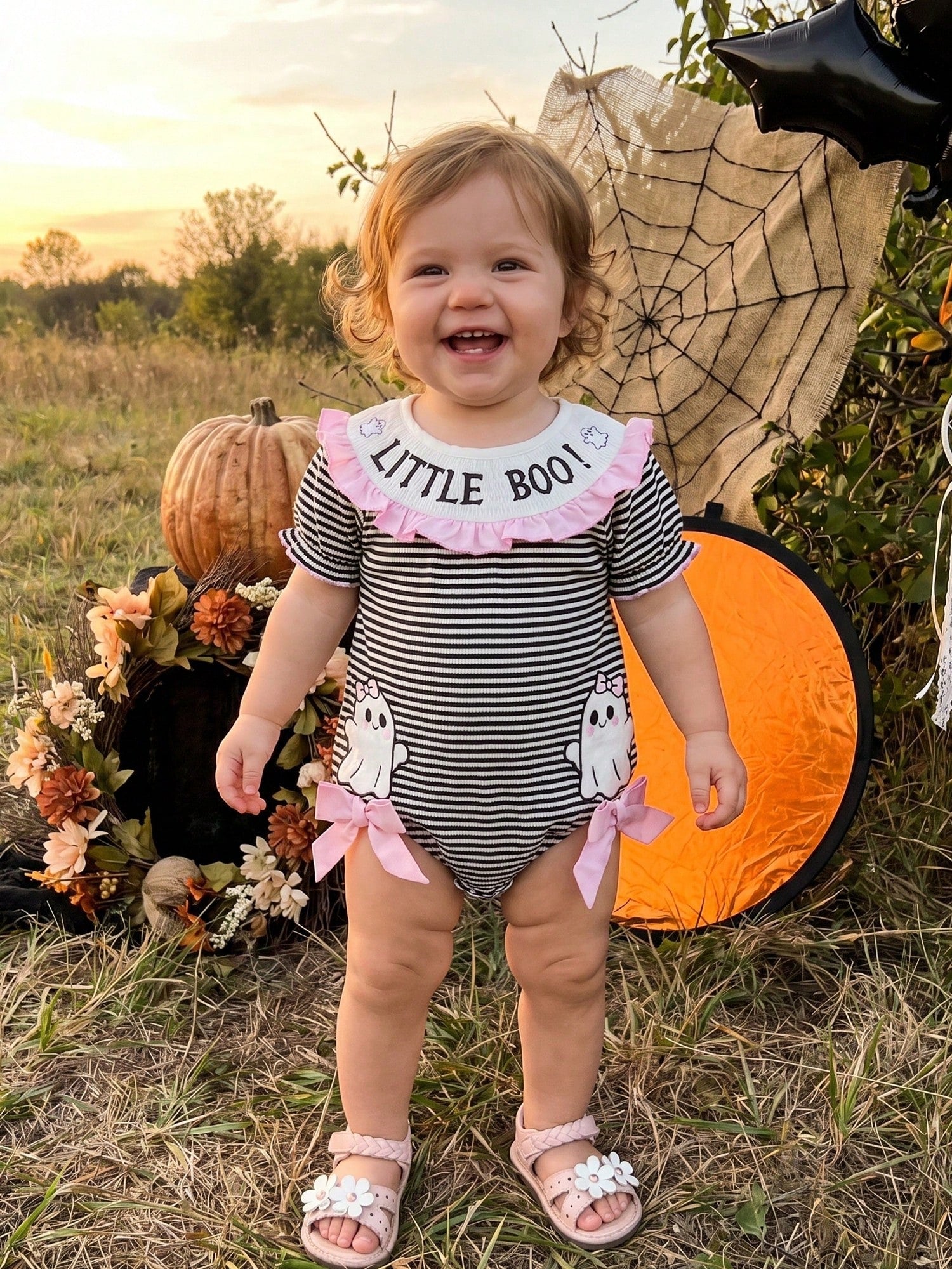 Baby Girl Football Outfit Smocked Bubble Romper Long Sleeve Cutest Football Fan Embroidery Striped Jumpsuit One Piece Fall Winter Clothes