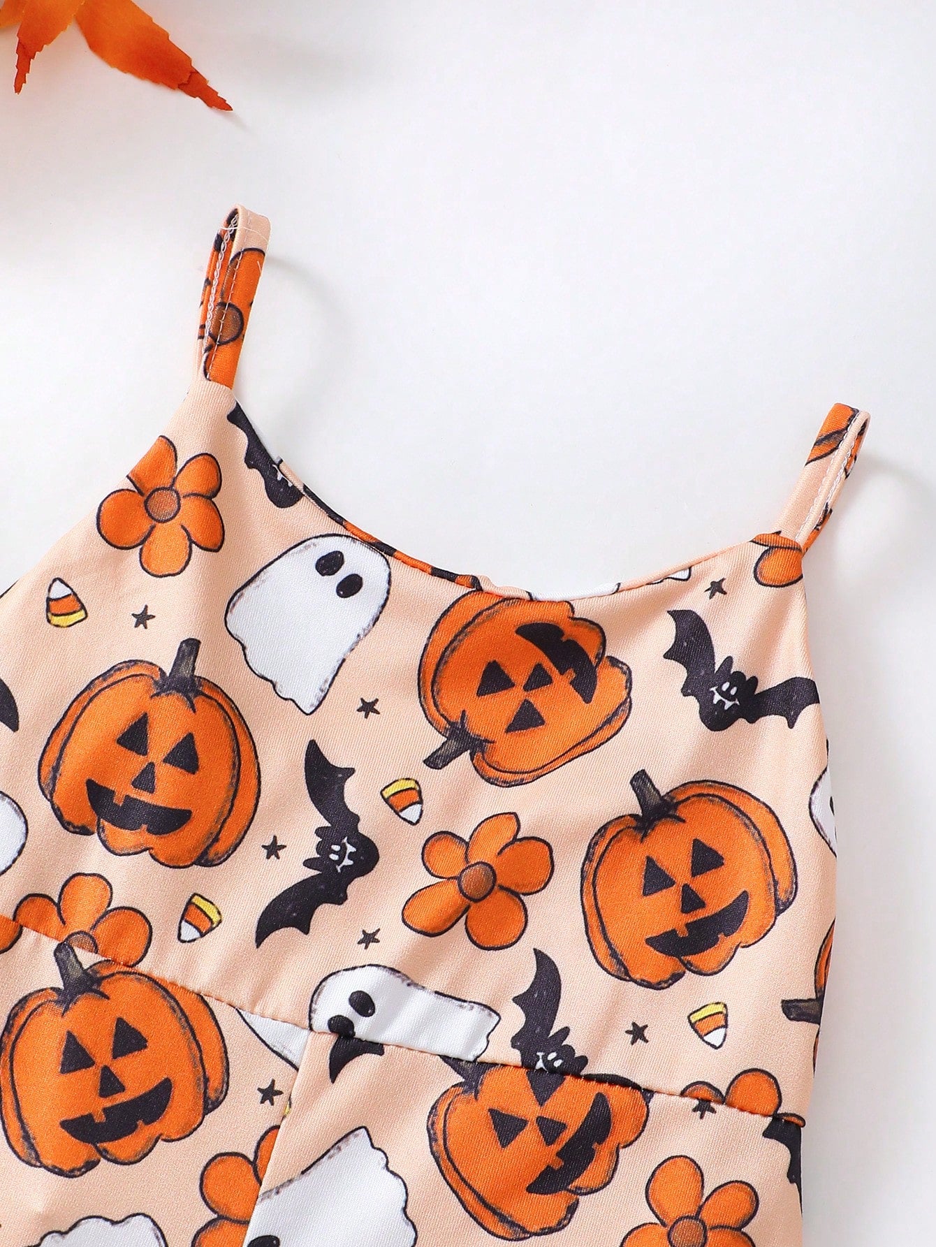 Baby Girl Halloween Funny Bow-Knot Pumpkin Print Orange Jumpsuit, Breathable & Comfortable Halloween Series