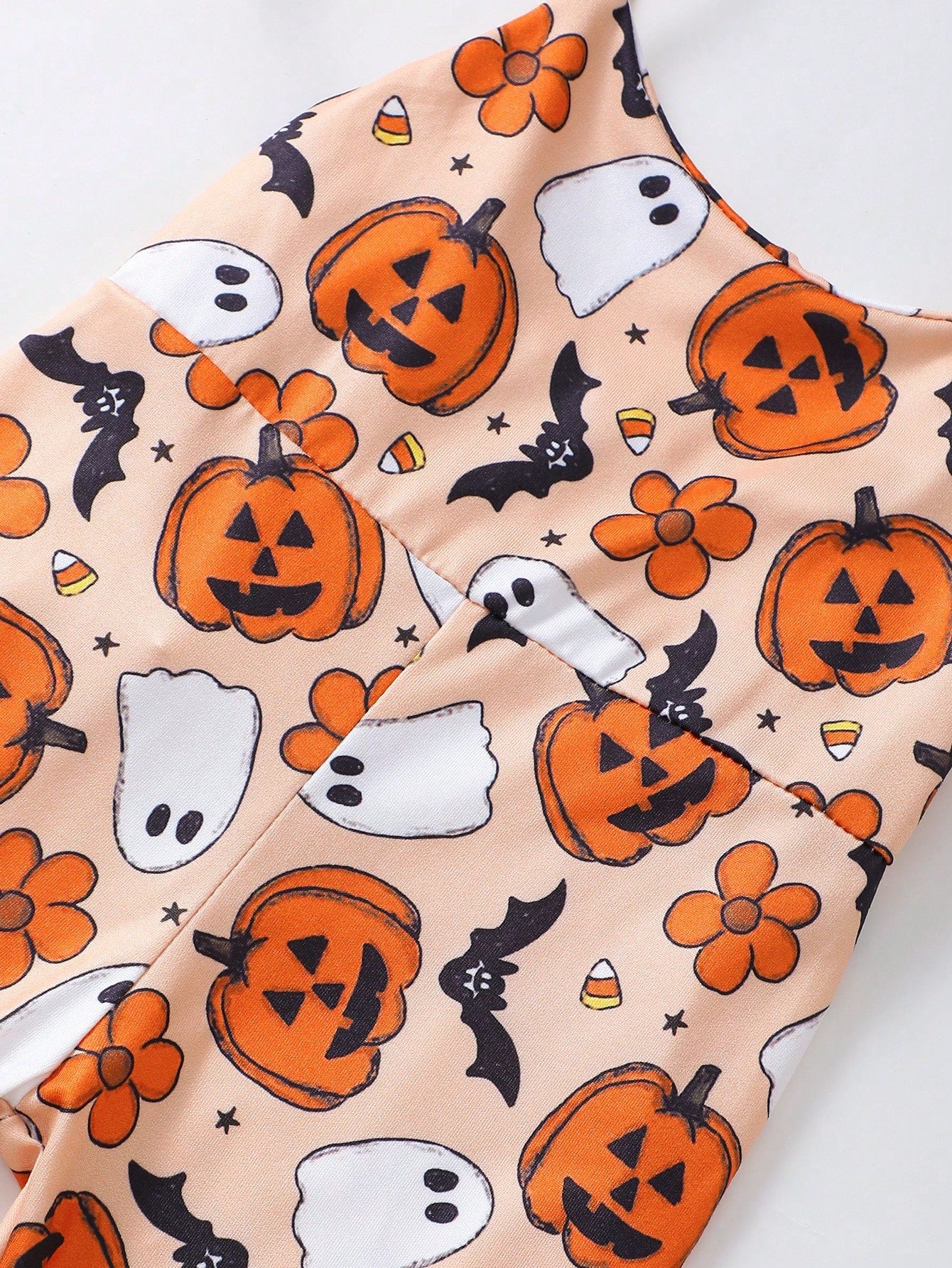 Baby Girl Halloween Funny Bow-Knot Pumpkin Print Orange Jumpsuit, Breathable & Comfortable Halloween Series