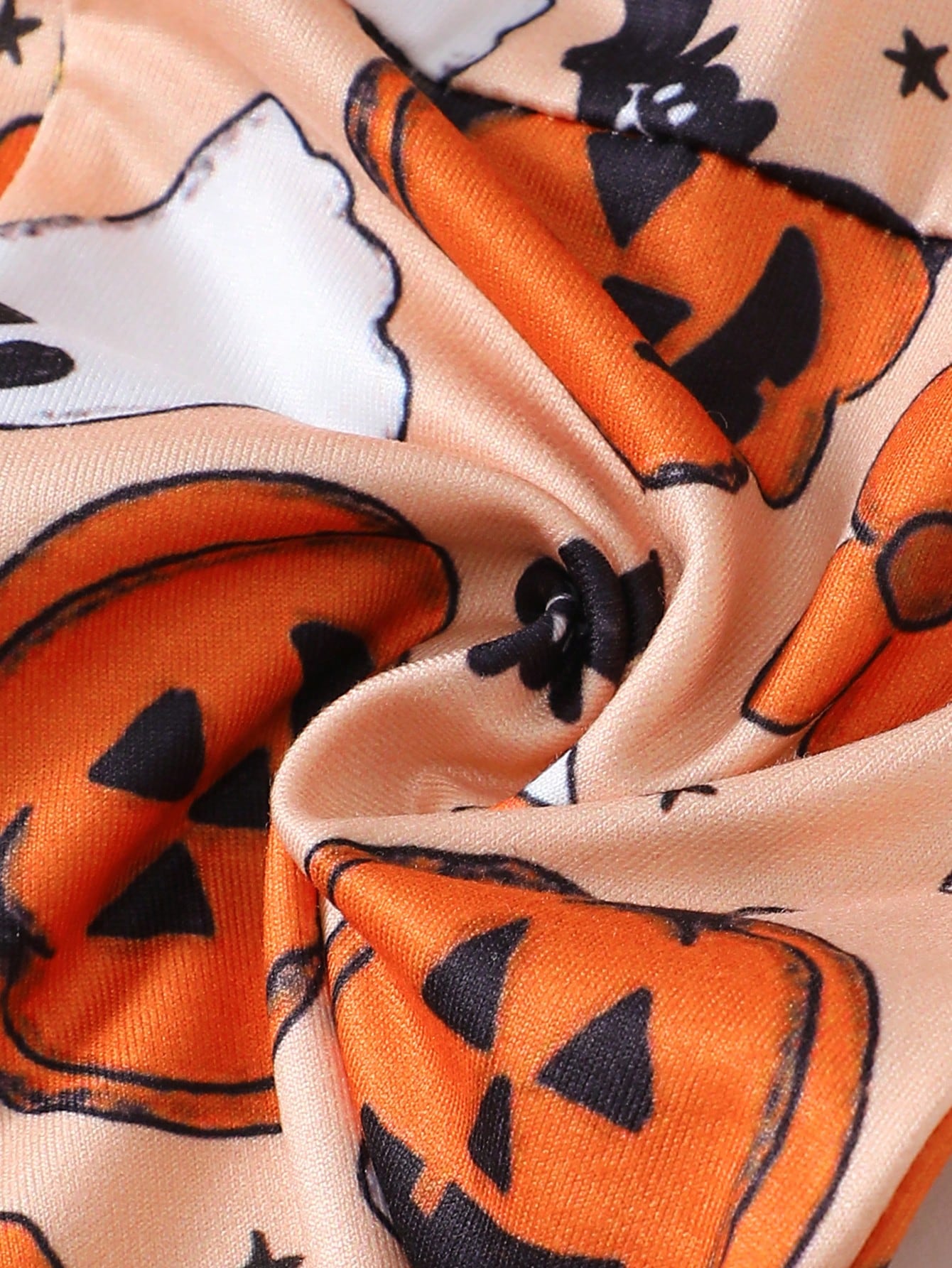 Baby Girl Halloween Funny Bow-Knot Pumpkin Print Orange Jumpsuit, Breathable & Comfortable Halloween Series
