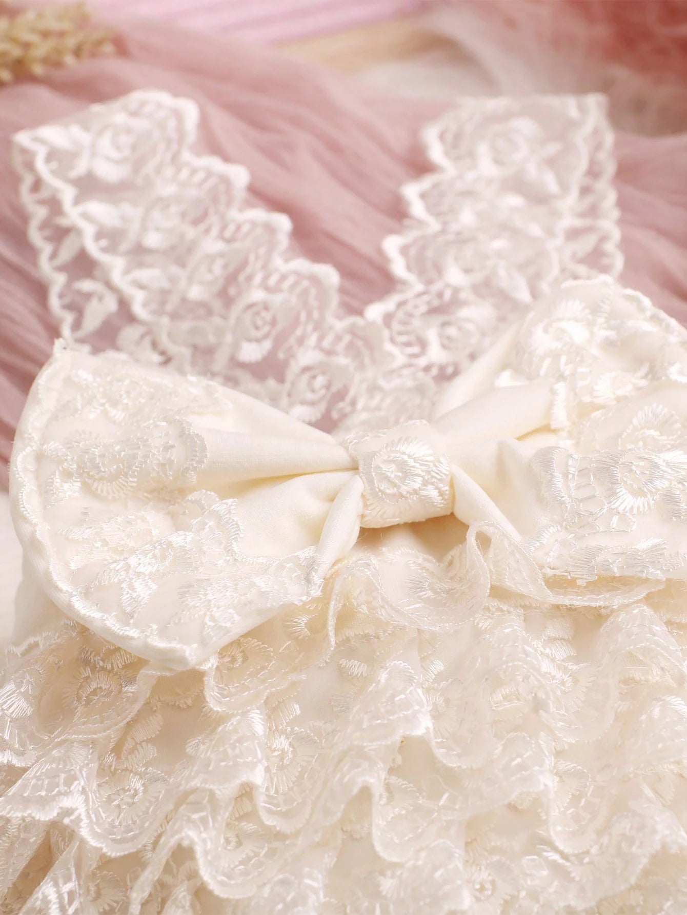 Baby Girl Newborn Contrast Lace Bow Back Bodysuit & Headband Photography Prop
