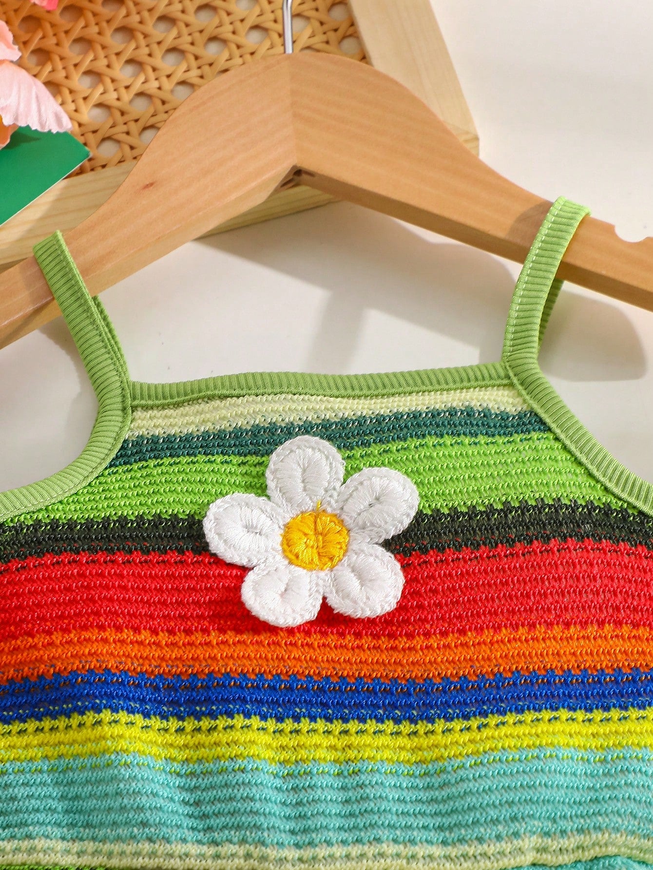 Baby GirlCasual Vacation Style, Fashionable Sweet Cute, Floral Striped Strap Romper With Bag