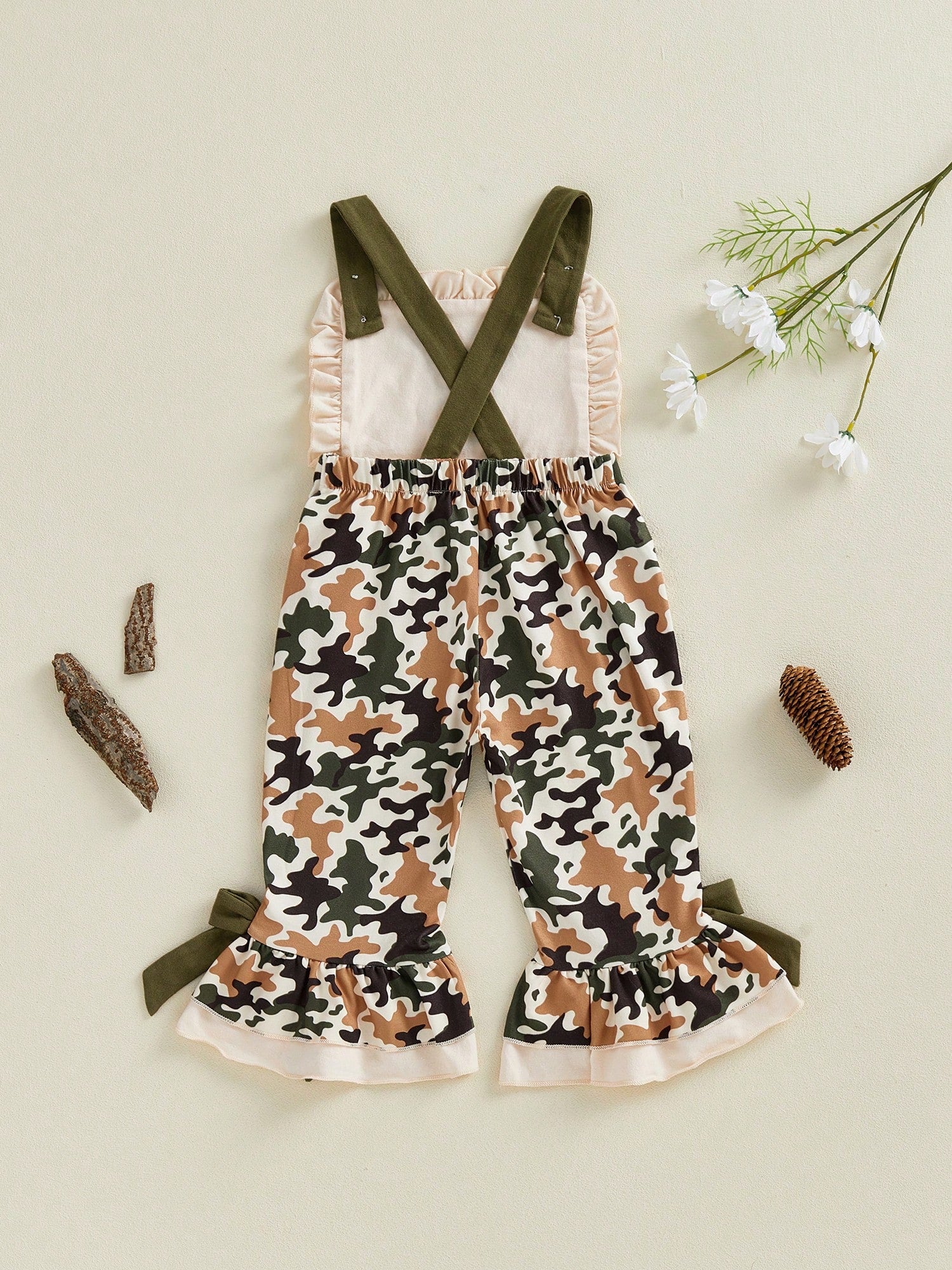 Baby Girls Jumpsuit Sleeveless Elastic Waistband Camouflage Print Romper Toddler Bell Bottoms