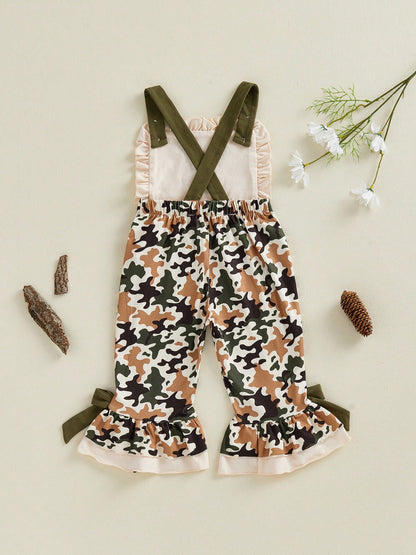 Baby Girls Jumpsuit Sleeveless Elastic Waistband Camouflage Print Romper Toddler Bell Bottoms