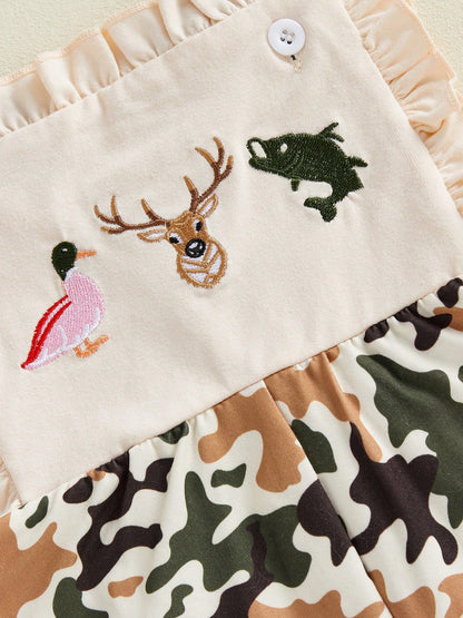 Baby Girls Jumpsuit Sleeveless Elastic Waistband Camouflage Print Romper Toddler Bell Bottoms