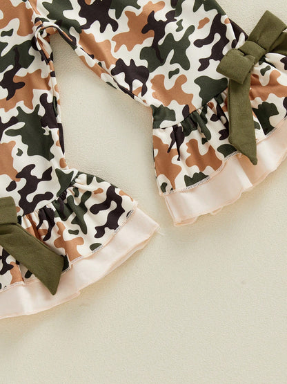 Baby Girls Jumpsuit Sleeveless Elastic Waistband Camouflage Print Romper Toddler Bell Bottoms