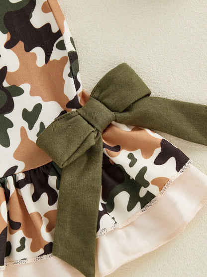 Baby Girls Jumpsuit Sleeveless Elastic Waistband Camouflage Print Romper Toddler Bell Bottoms