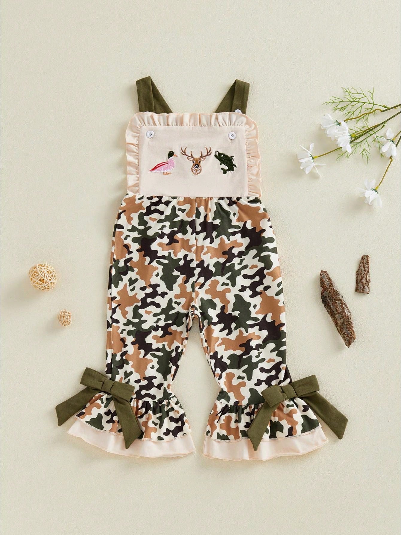 Baby Girls Jumpsuit Sleeveless Elastic Waistband Camouflage Print Romper Toddler Bell Bottoms