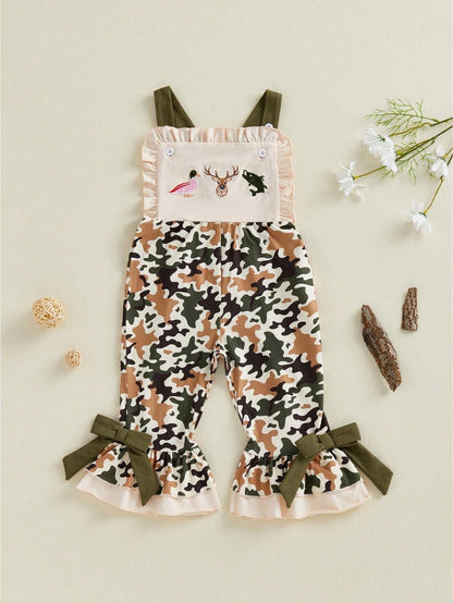 Baby Girls Jumpsuit Sleeveless Elastic Waistband Camouflage Print Romper Toddler Bell Bottoms