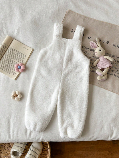 Baby Girls Pink And White Polka Dot Fuzzy Overalls Big Bow Embroidery Infant Autumn/Winter Outdoor Photoshoot Romper Cozy Newborn Footed Jumpsuit Cute