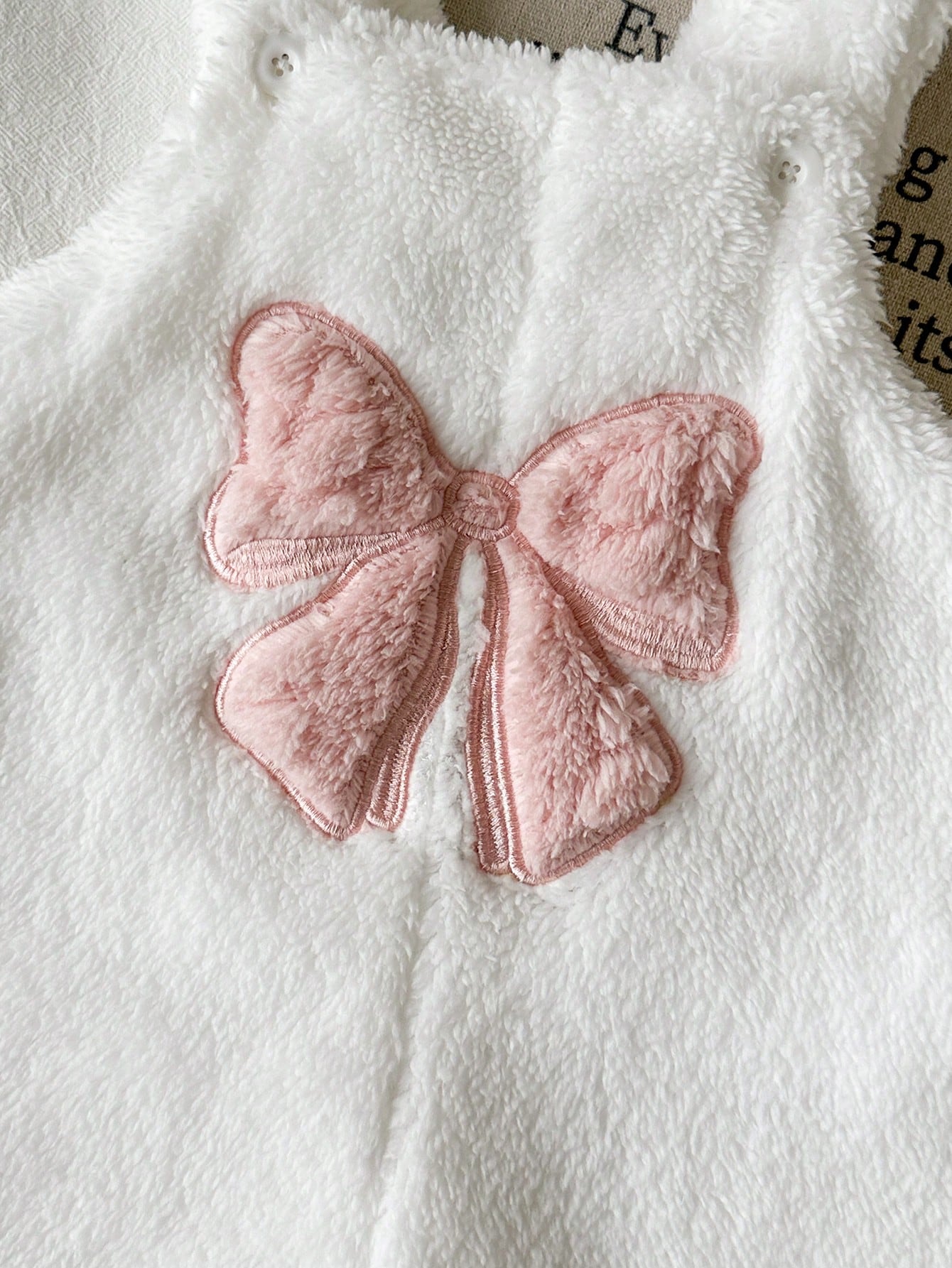 Baby Girls Pink And White Polka Dot Fuzzy Overalls Big Bow Embroidery Infant Autumn/Winter Outdoor Photoshoot Romper Cozy Newborn Footed Jumpsuit Cute
