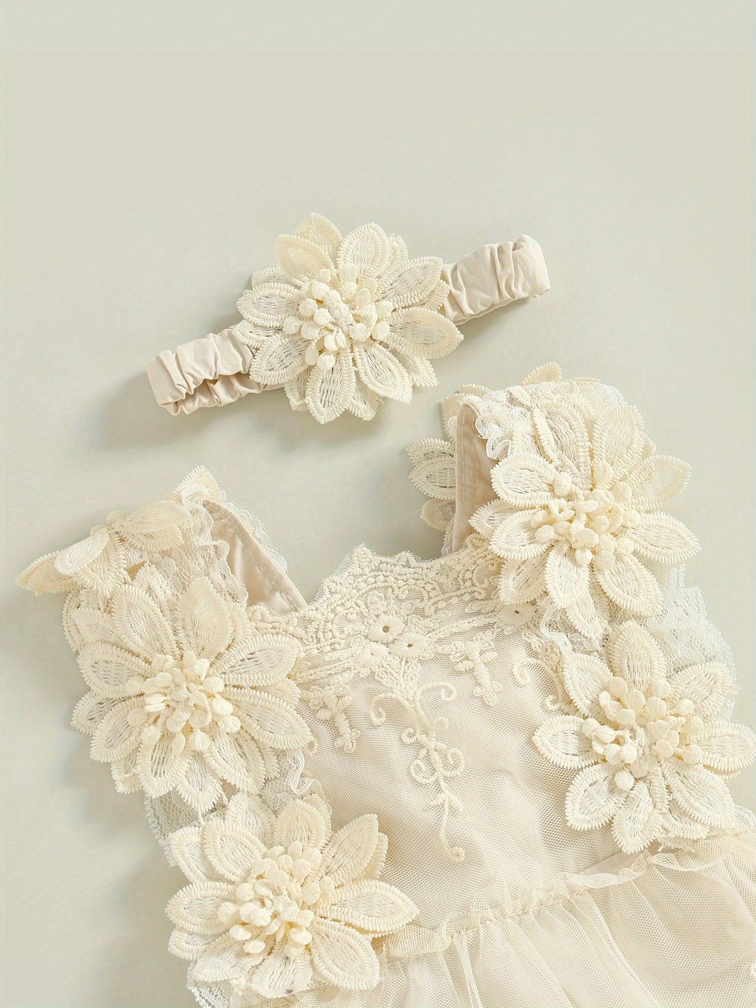 Baby Girls Romper, Summer Sleeveless Square Neck Floral Lace Casual Party Street Bodysuit Tops + Head Band