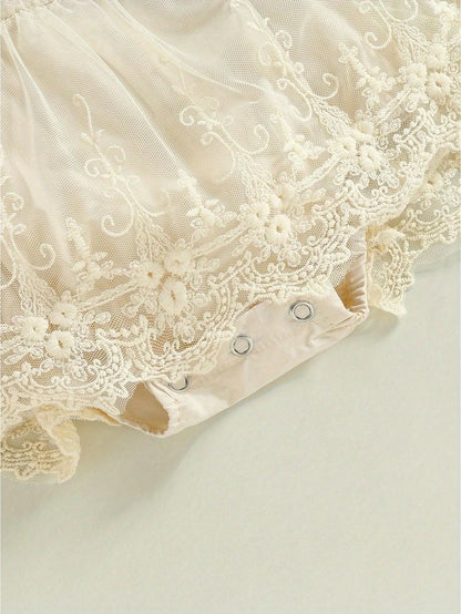 Baby Girls Romper, Summer Sleeveless Square Neck Floral Lace Casual Party Street Bodysuit Tops + Head Band