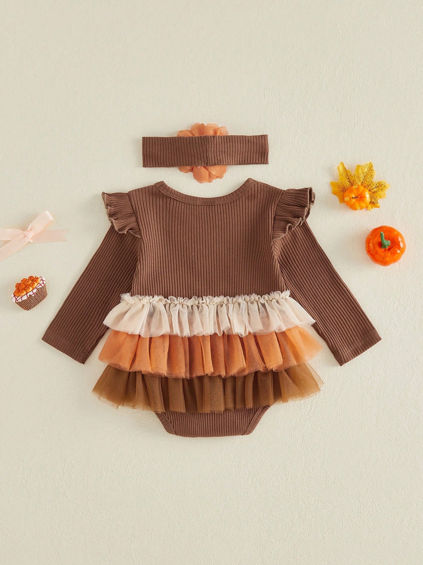 Baby Girls Thanksgiving Outfits Long Sleeve Turkey Romper With Headband