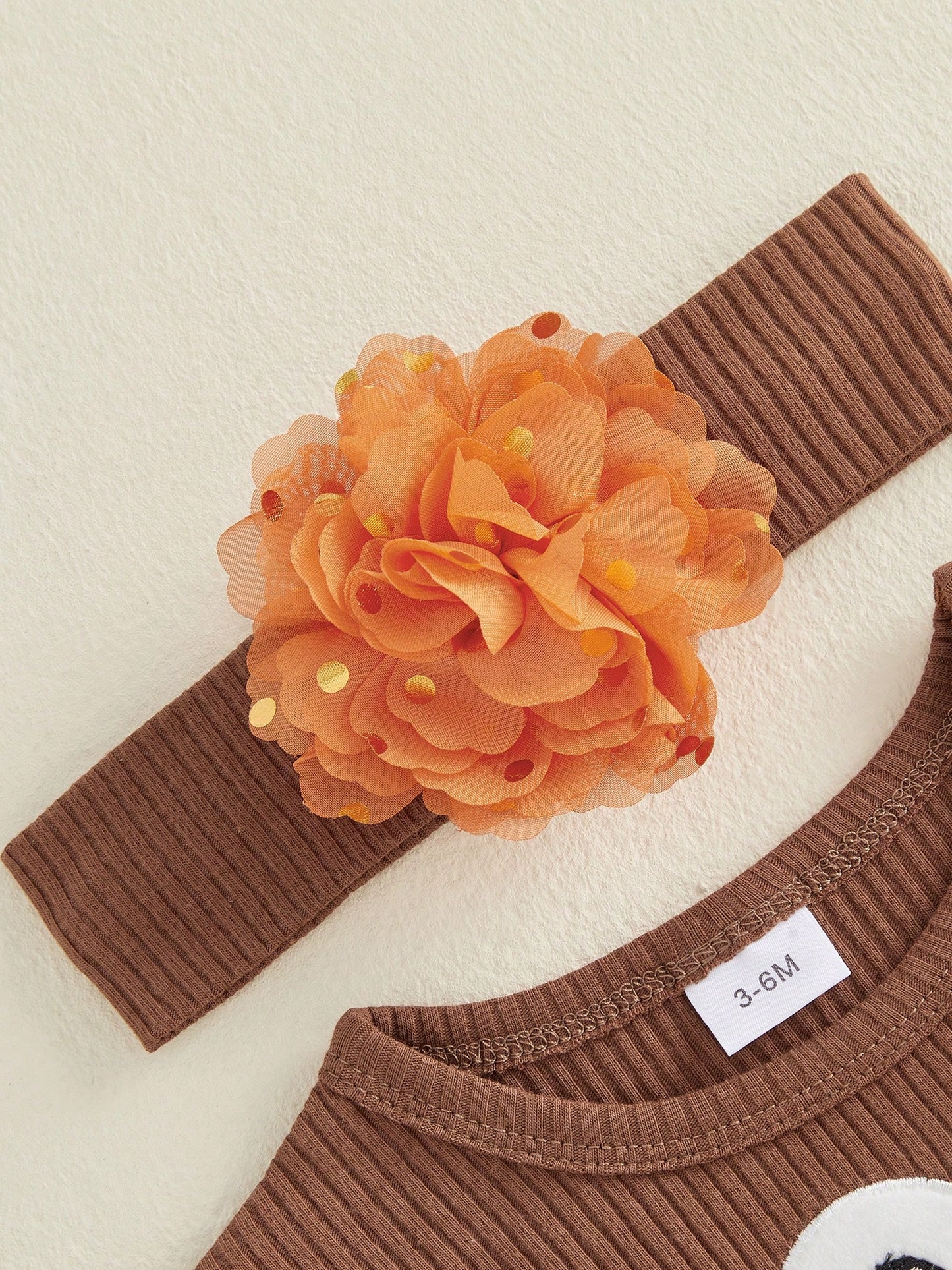 Baby Girls Thanksgiving Outfits Long Sleeve Turkey Romper With Headband