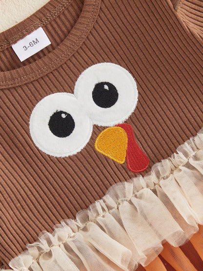 Baby Girls Thanksgiving Outfits Long Sleeve Turkey Romper With Headband