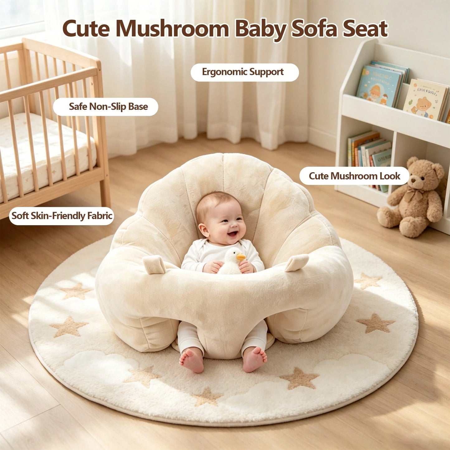 Baby Gym Playmat,Tummy Time Mat,Sit &Play Activity Mat With 6 Detachable Toys,Washable Baby Mat & Toys,Baby Gift For 0-18 Months,Beige