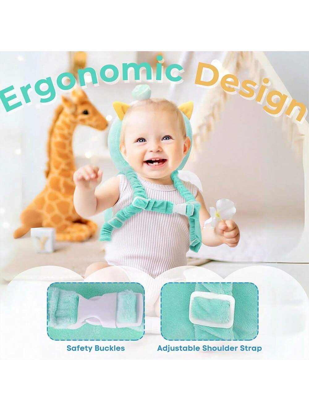 Baby Head Protector Pad Safety Pad For Walking & Crawling,Toddlers Head Safety Adjustable Back-Pack