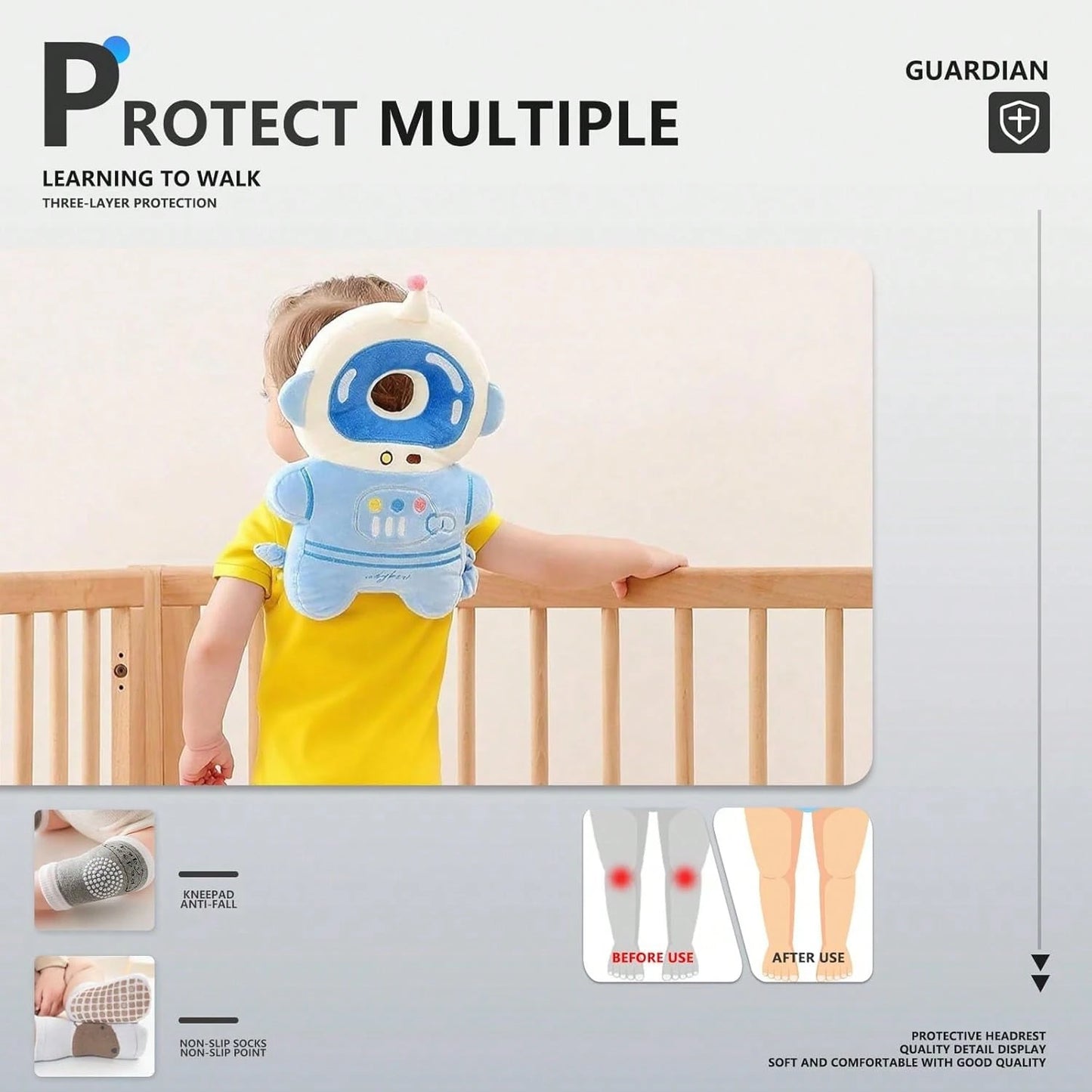 Baby Head Protector Pad Safety Pad For Walking & Crawling,Toddlers Head Safety Adjustable Back-Pack