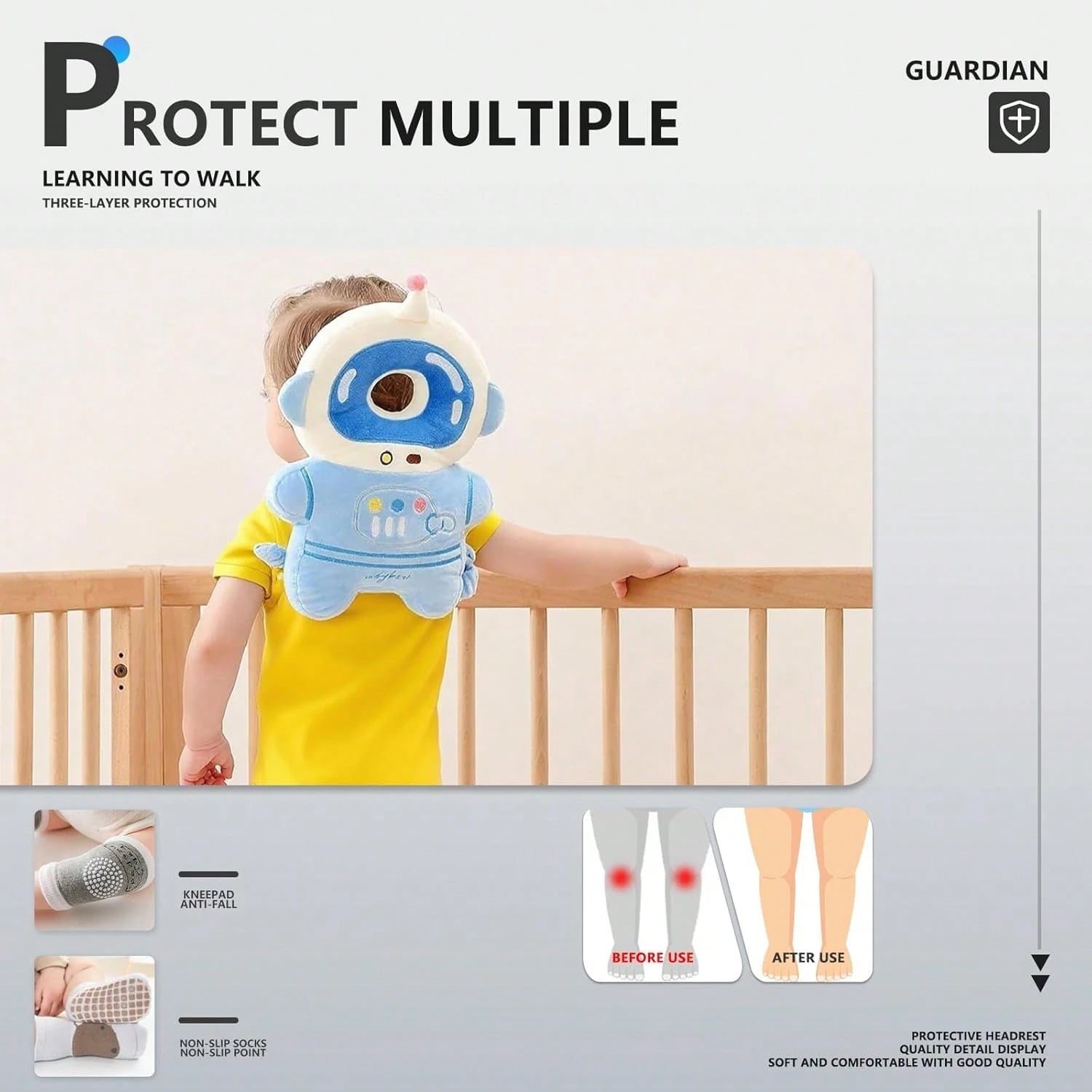 Baby Head Protector Pad Safety Pad For Walking & Crawling,Toddlers Head Safety Adjustable Back-Pack