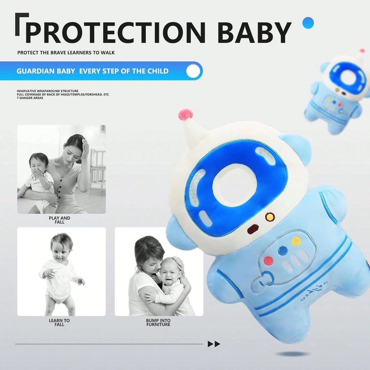Baby Head Protector Pad Safety Pad For Walking & Crawling,Toddlers Head Safety Adjustable Back-Pack