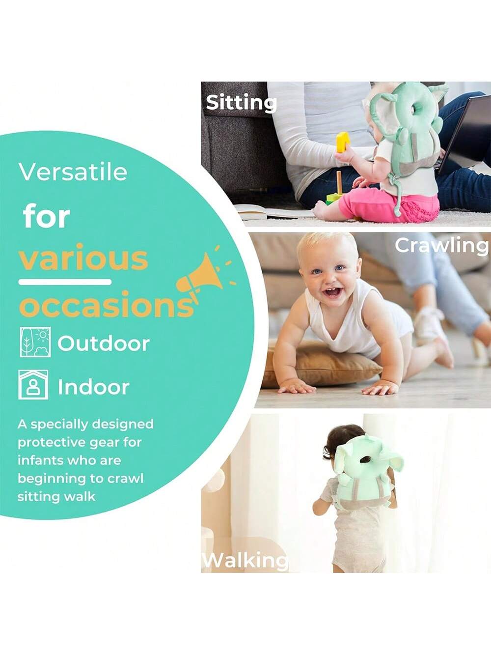 Baby Head Protector Pad Safety Pad For Walking & Crawling,Toddlers Head Safety Adjustable Back-Pack
