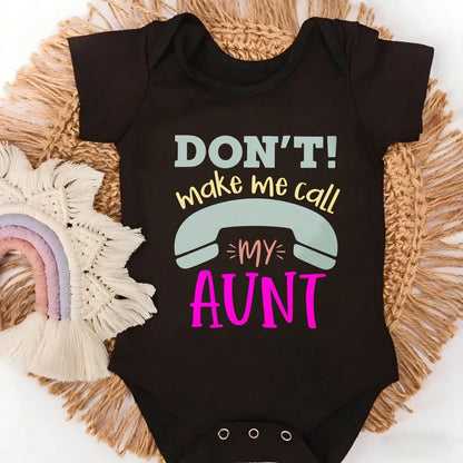 Baby Infants All-Match Don't Make Me Call My Aunt Print Crew Neck Short Sleeve Bodysuit| Soft Comfortable Cotton Fabric Versatile Matching Easy Match Fashionable New Born, Baby Shower Gift