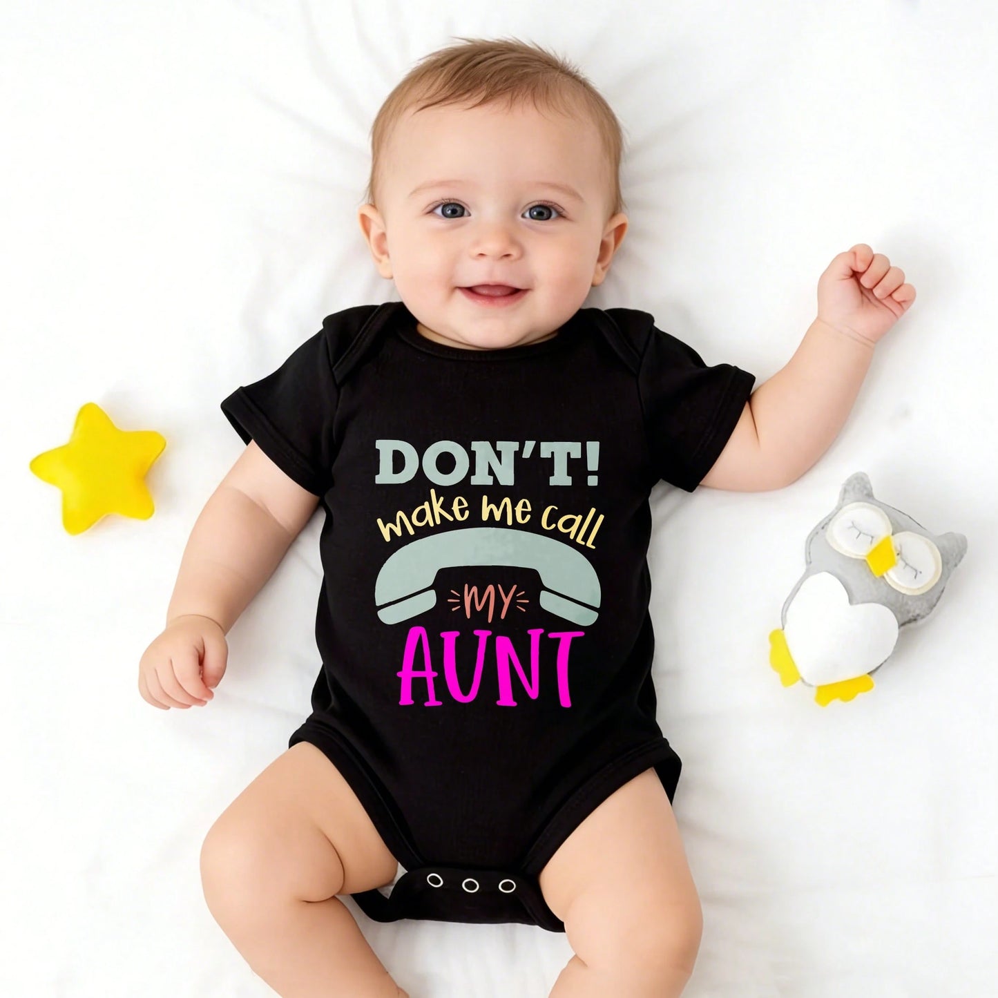 Baby Infants All-Match Don't Make Me Call My Aunt Print Crew Neck Short Sleeve Bodysuit| Soft Comfortable Cotton Fabric Versatile Matching Easy Match Fashionable New Born, Baby Shower Gift