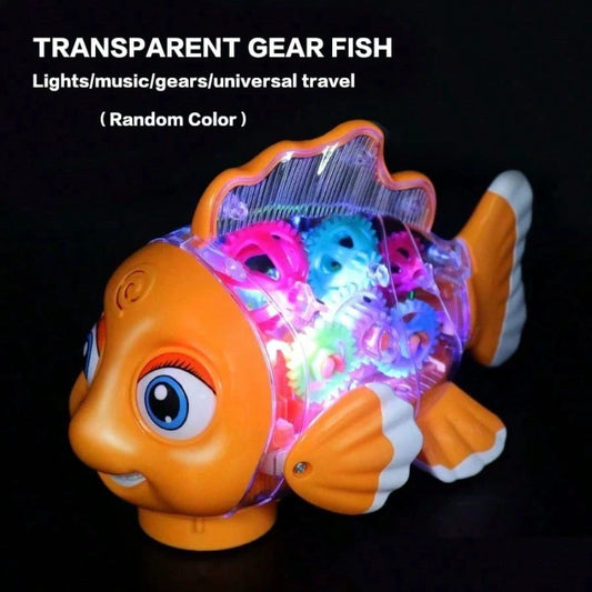 Baby Musical Fish Toys With Colorful Gear And Lights, Pleasant Music, Automatic Obstacle Avoidance, Birthday, Christmas, Halloween, Best Holiday Gift For Children (Batteries Not Included)