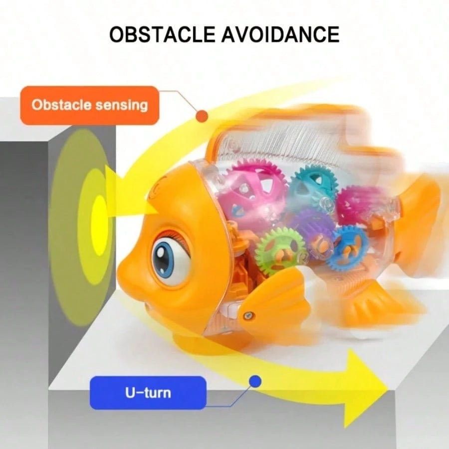 Baby Musical Fish Toys With Colorful Gear And Lights, Pleasant Music, Automatic Obstacle Avoidance, Birthday, Christmas, Halloween, Best Holiday Gift For Children (Batteries Not Included)