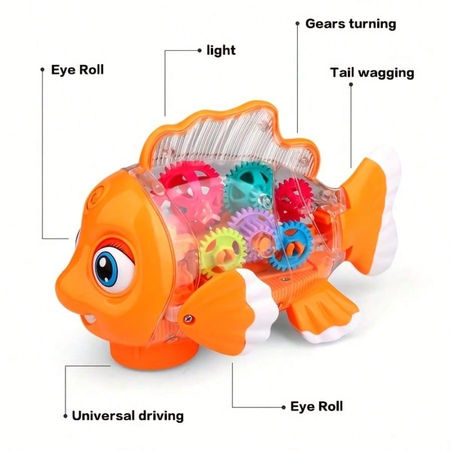 Baby Musical Fish Toys With Colorful Gear And Lights, Pleasant Music, Automatic Obstacle Avoidance, Birthday, Christmas, Halloween, Best Holiday Gift For Children (Batteries Not Included)