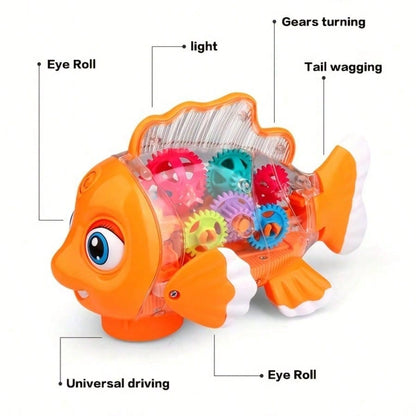 Baby Musical Fish Toys With Colorful Gear And Lights, Pleasant Music, Automatic Obstacle Avoidance, Birthday, Christmas, Halloween, Best Holiday Gift For Children (Batteries Not Included)