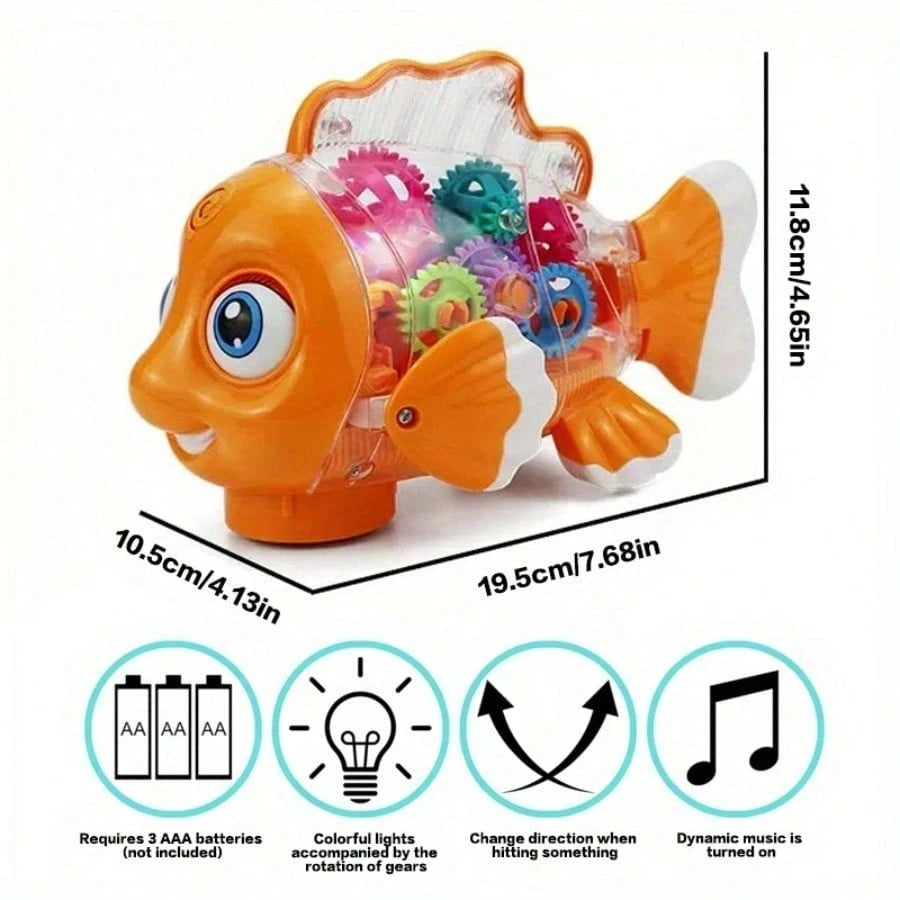 Baby Musical Fish Toys With Colorful Gear And Lights, Pleasant Music, Automatic Obstacle Avoidance, Birthday, Christmas, Halloween, Best Holiday Gift For Children (Batteries Not Included)