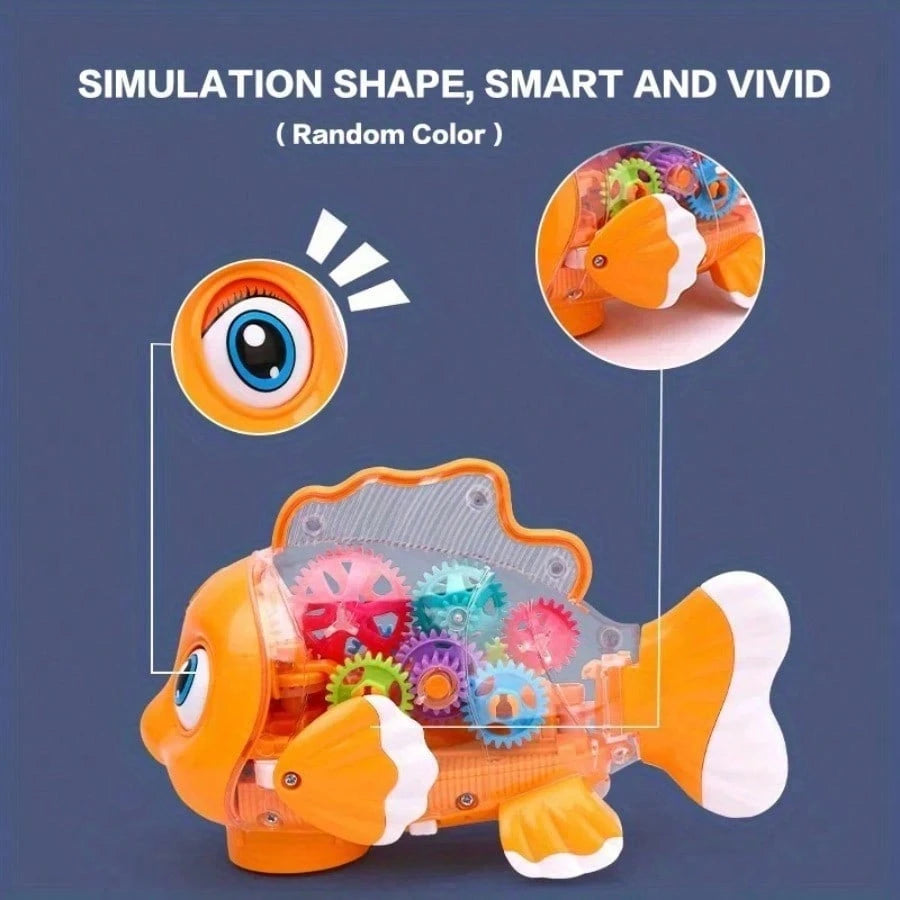 Baby Musical Fish Toys With Colorful Gear And Lights, Pleasant Music, Automatic Obstacle Avoidance, Birthday, Christmas, Halloween, Best Holiday Gift For Children (Batteries Not Included)