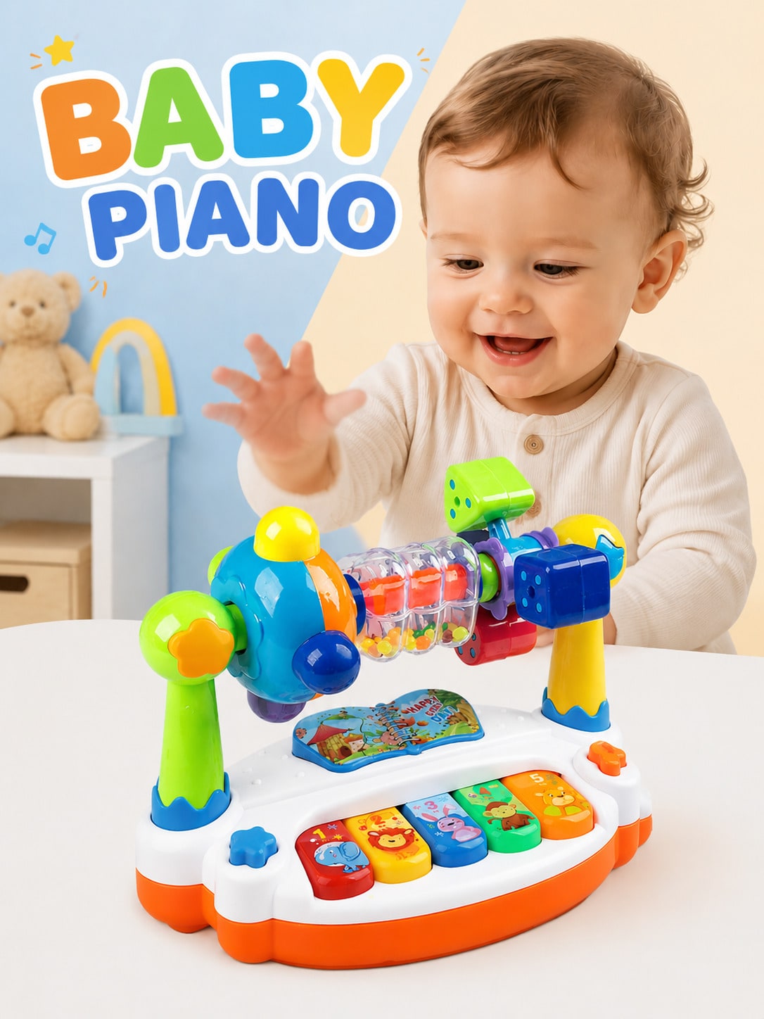 Baby Piano Toy With Lights And Music, Educational Musical Piano Toy For Infants, Gift For Boys And Girls