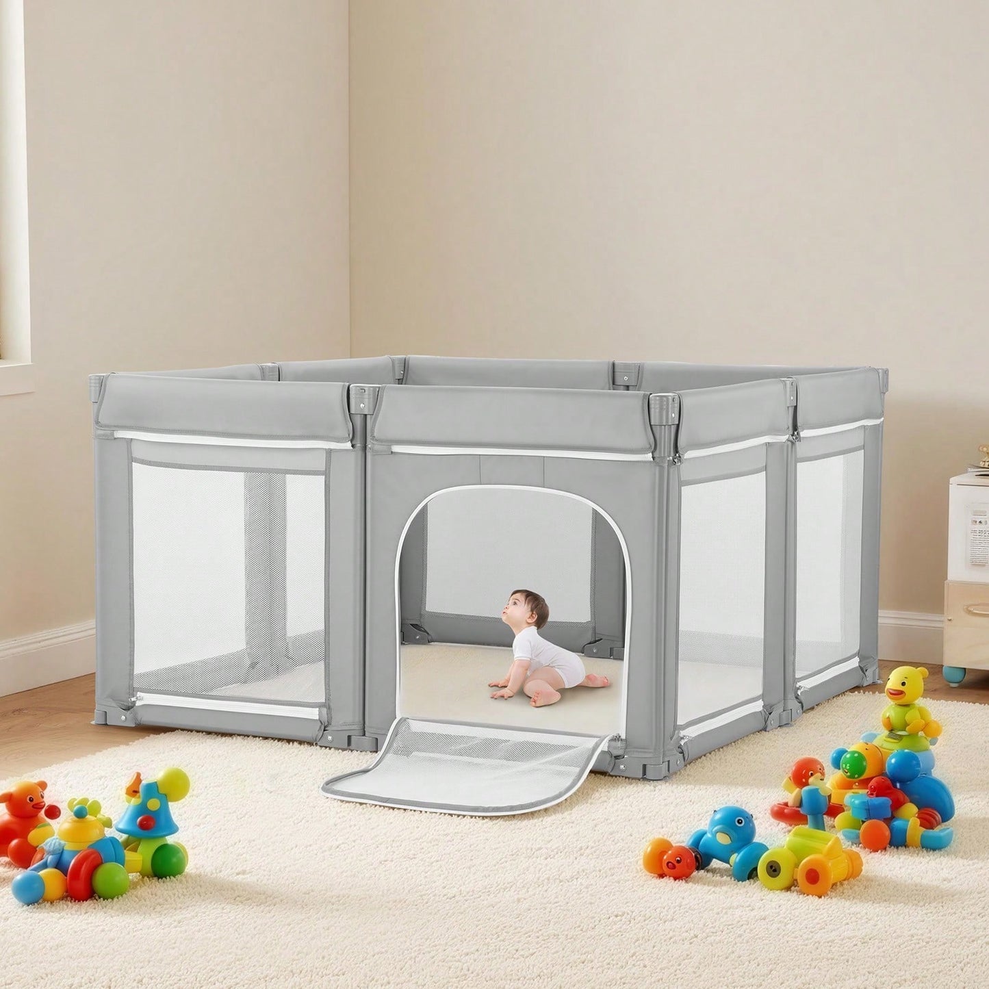 Baby Playpen, 78.7″ X 70.1″ Extra Large Toddlers Playpen, Foldable Baby Fence Play Yard With Zippered Door & Soft Breathable Mesh, Indoor Outdoor Safety Activity Center- Great Gift For Toddlers