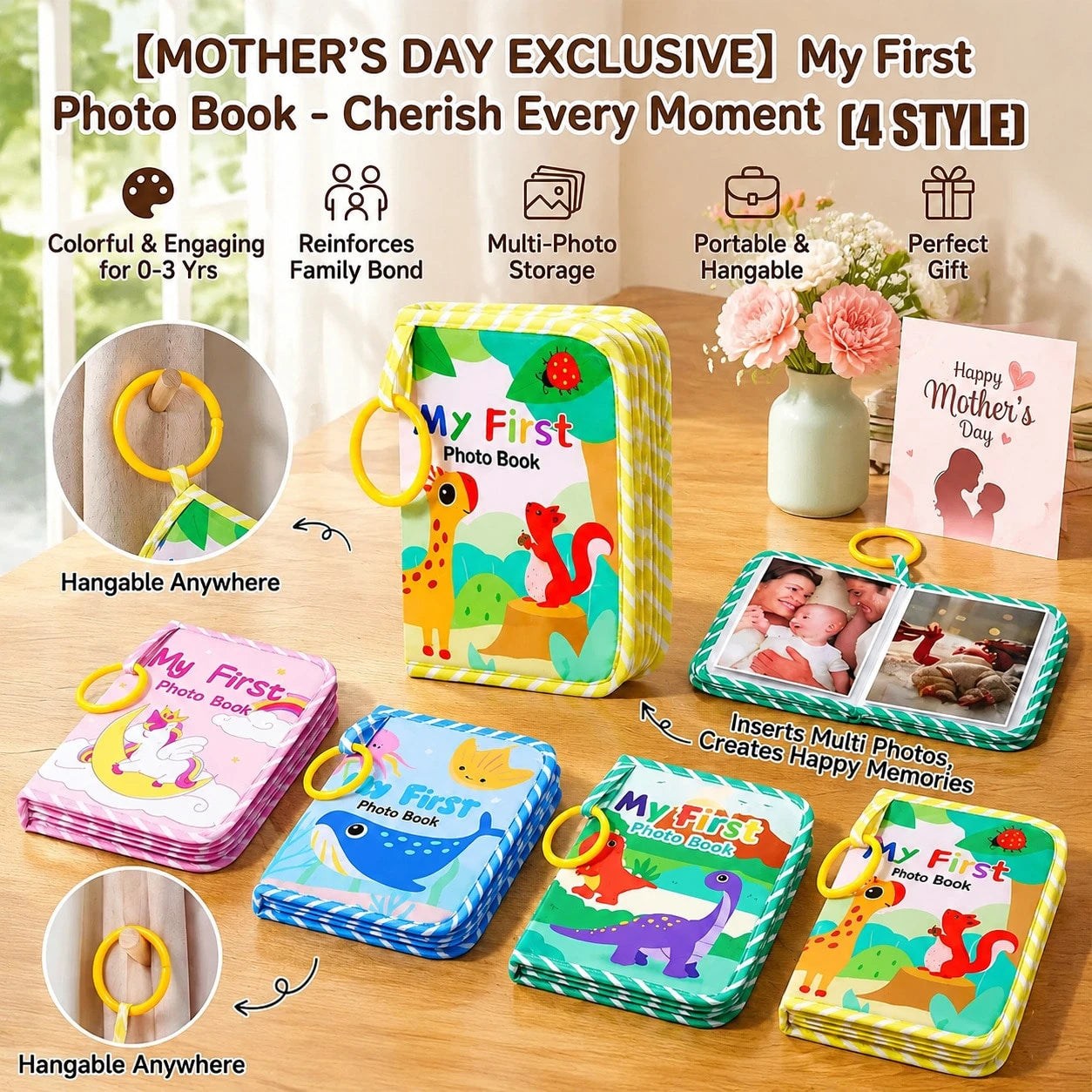 Baby Soft Fabric Photo Album, Built-In Mirror With Detachable Hanging Ring, Suitable For Multiple Photo Sizes, Baby Gift Keepsake
