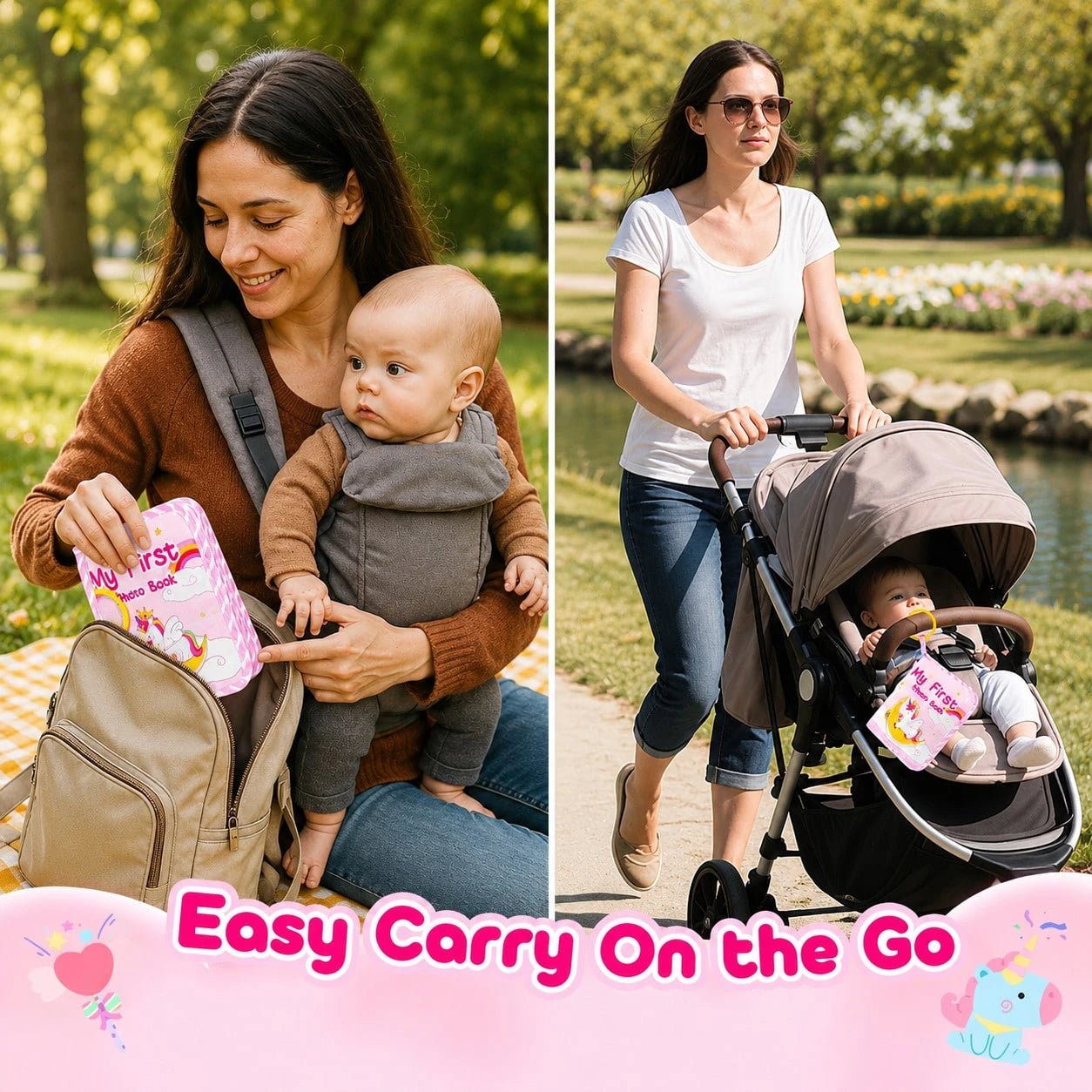 Baby Soft Fabric Photo Album, Built-In Mirror With Detachable Hanging Ring, Suitable For Multiple Photo Sizes, Baby Gift Keepsake
