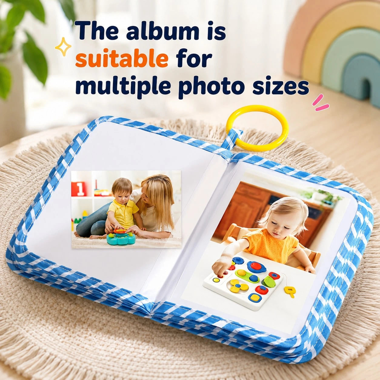 Baby Soft Fabric Photo Album, Built-In Mirror With Detachable Hanging Ring, Suitable For Multiple Photo Sizes, Baby Gift Keepsake