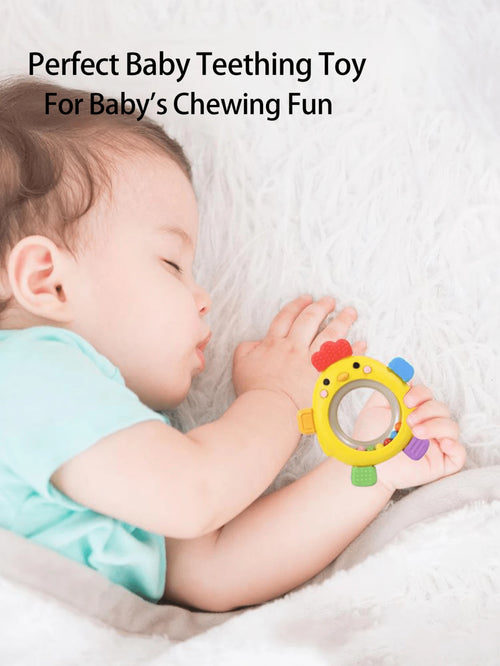 Baby Teething Rings Toy Adorable Chick Shaped Infant Baby Rattle Teether Sensory Toys For Gum Relief Playtime