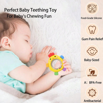 Baby Teething Rings Toy Adorable Chick Shaped Infant Baby Rattle Teether Sensory Toys For Gum Relief Playtime