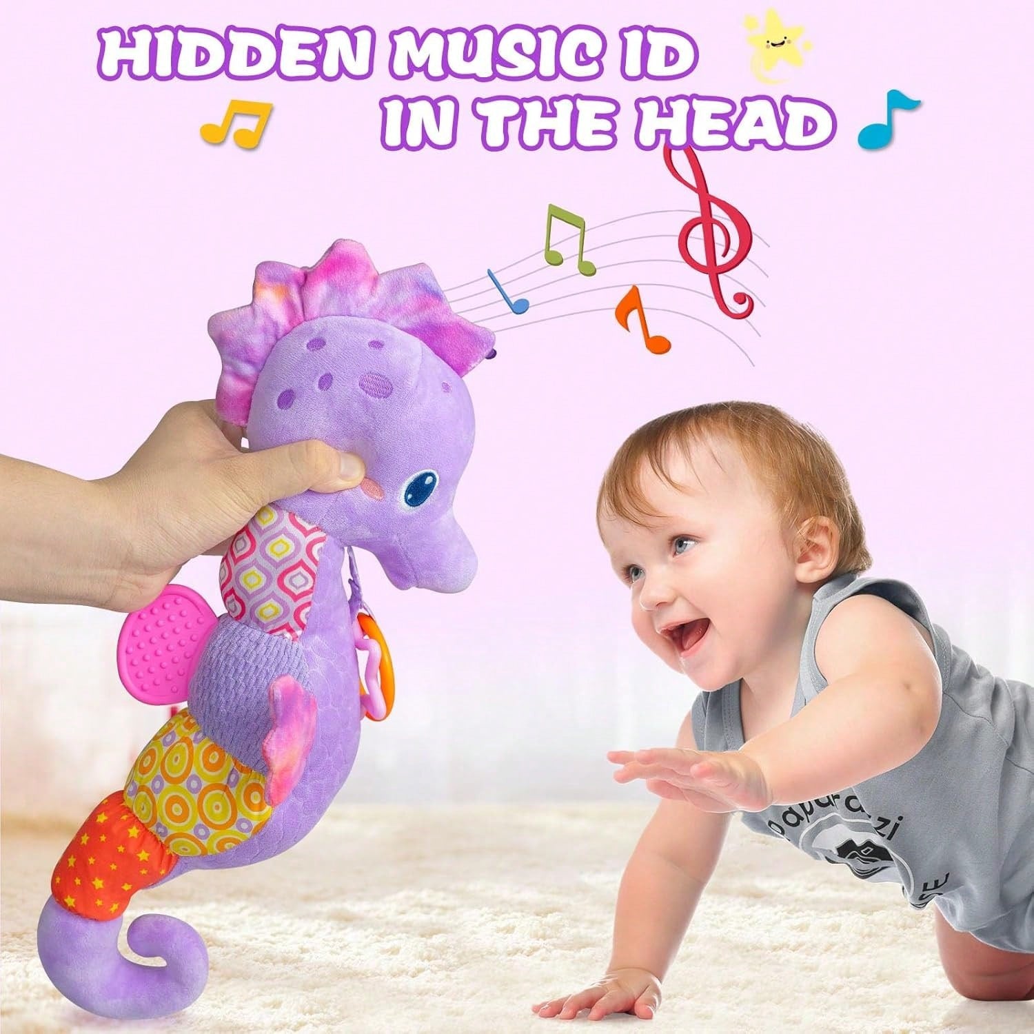 Baby Toys 0-6 Months, Infant Musical Stuffed Animals Soft Toy With Bright Colors, Crinkle Sound Paper, Multi-Textures & Rattles, For 0 6 12 Months Boy/Girls(Blue&Pink&Purple) Valentine'S Day, Hallowee