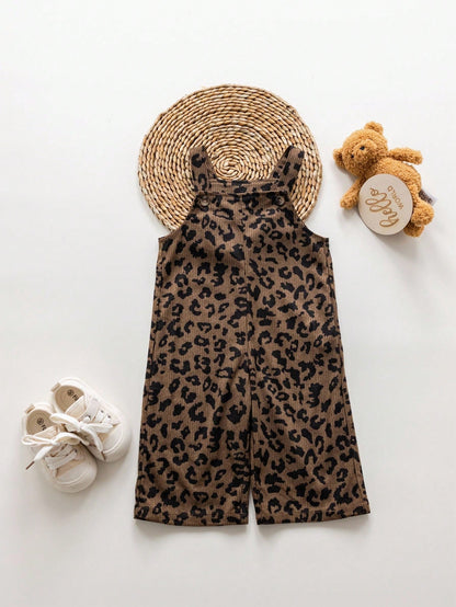 Babygirl Cute Leopard Print Jumpsuit, Versatile For Autumn/Winter Street Style Fall