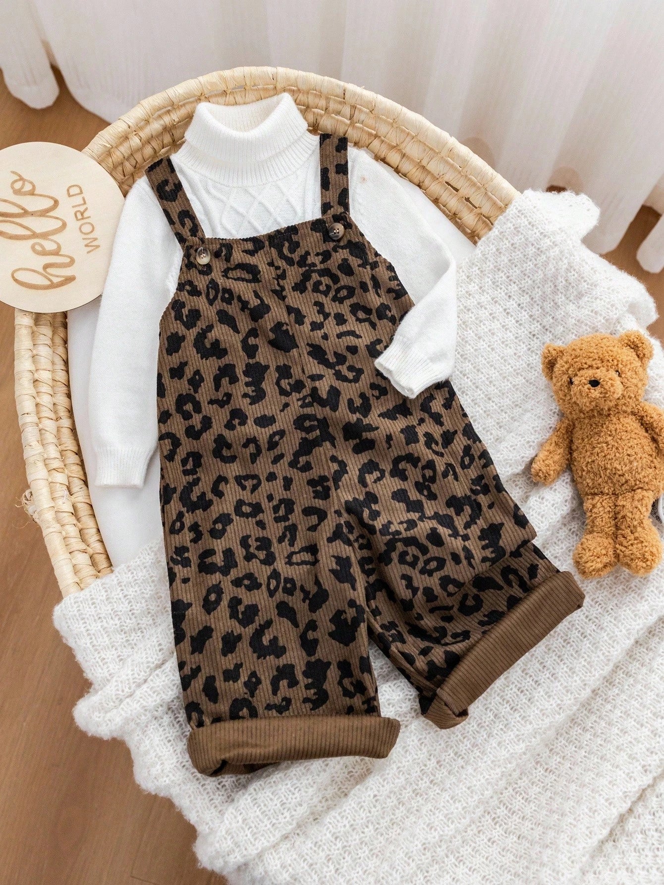 Babygirl Cute Leopard Print Jumpsuit, Versatile For Autumn/Winter Street Style Fall