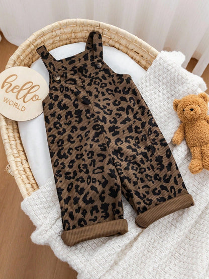 Babygirl Cute Leopard Print Jumpsuit, Versatile For Autumn/Winter Street Style Fall