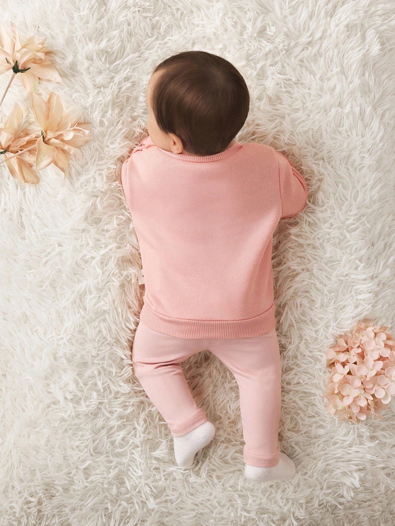 Babygirl Cute Versatile Pink Cartoon Embroidered Plush Strawberry Pattern Long Sleeve Sweatshirt & Elastic Waist Leggings Set, Autumn/Winter