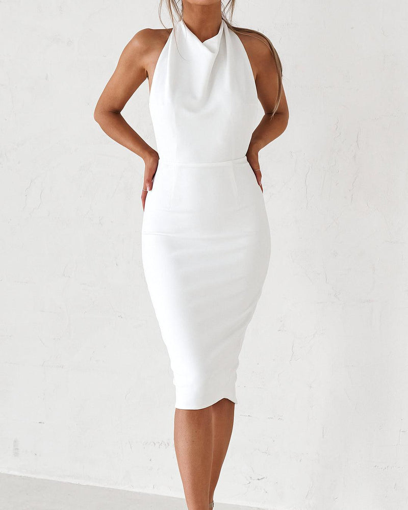 Backless Midi Dress - White - JAUS
