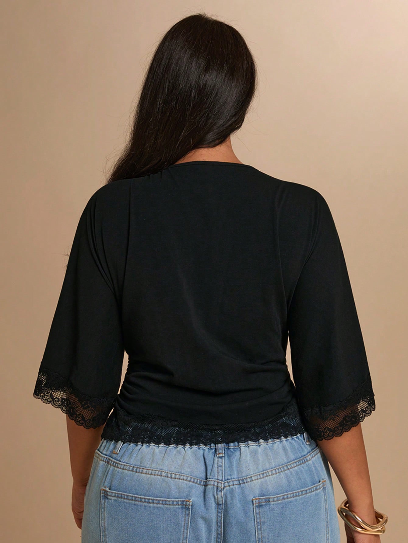 BAE CURVE Plus Size Women's Black Lace Patchwork Date Night Evening Top, Elegant Sexy V-Neck Camisole, Festival, Wedding, Graduation, Casual, Y2k, Work Summer