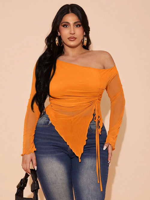 BAE Plus Size Women Summer Mesh Bow Decor Blouse, Holiday Party, Elegant Birthday Suit Fall